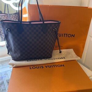Louis Vuitton Brown Damier Ebene Tote with Pink Interior